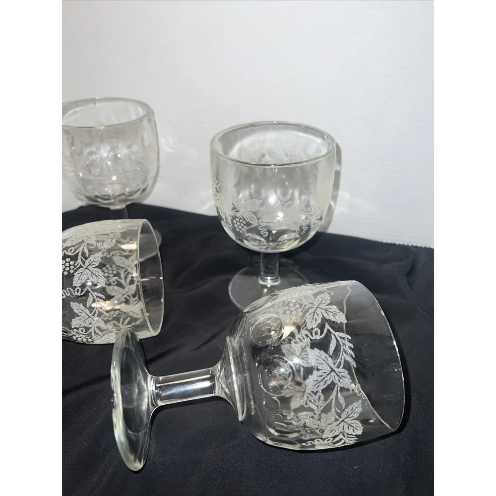 4 Bartlett Collins Goblet Grapevine  Design Vintage Thumbprint Glass